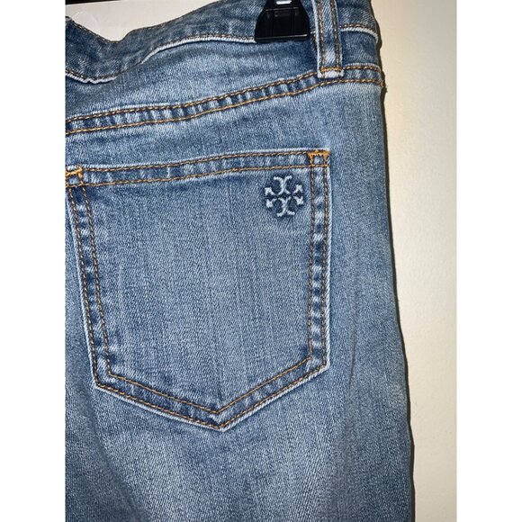 TORY BURCH Pardon My French Medium Wash Frayed Hem Crop Jeans size 28 - Picture 6 of 16